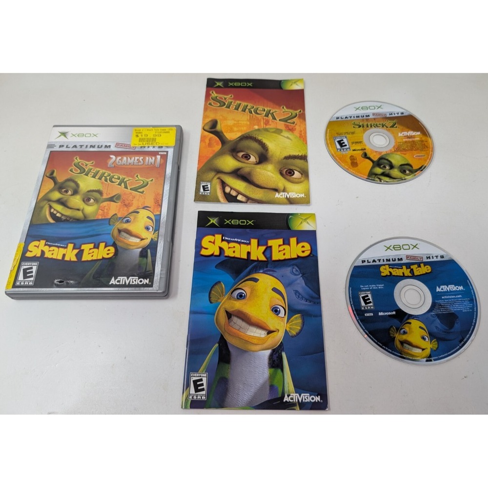 Shrek Shark‎ Tale 2 Games in 1 Original XBOX Platinum Hits Game Tested Complete